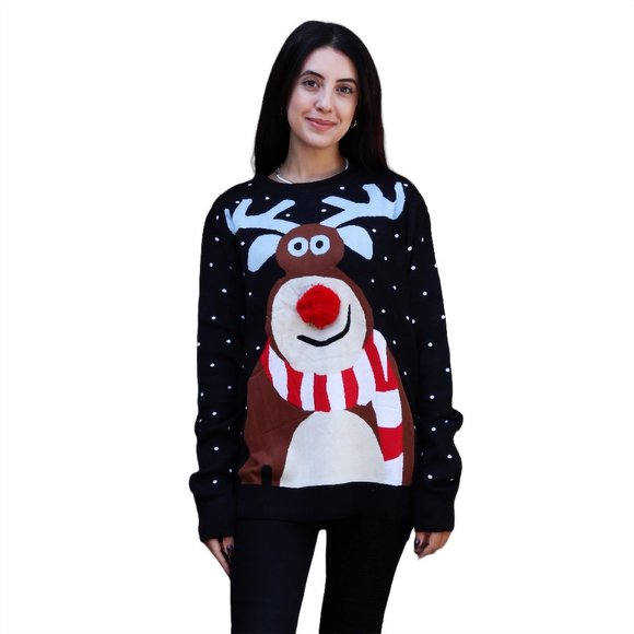 Women’s Nosy Reindeer Blue Christmas Sweater 3D - Picture 1 of 1